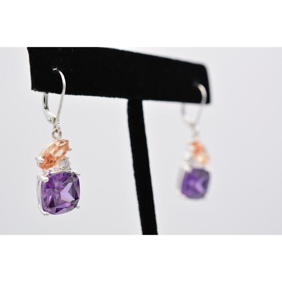 NVC Crystal Dangle Earrings Purple Orange Rhinestone Silver Tone Signed BinAK - Picture 4 of 12